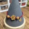 Corda de Mão Fragrante Flor de Pessegueiro Mogno da Sorte Pulseira com Marca Fu Tecida Esculpida à Mão Pulseira Elegante de Corda Preta para Namorada