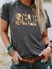 Camiseta de moda transfronteriza europea y americana para mujer, camiseta de manga corta de verano con estampado de letras SELF para mujer, diseño en stock