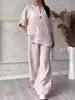 2026 Comercio Exterior Transfronterizo Amazon Moda Ropa Europea y Americana para Mujer Top Cómodo Holgado Pantalones de Pierna Ancha Conjunto Casual de Algodón y Lino