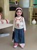 Ropa Infantil Hermana Pequeña Otoño Nuevo Estilo Versión Coreana Niñas Dibujos Animados Graffiti Falso Dos Piezas Camiseta Jeans Rectos de Cuadros