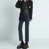 Calça Jeans Preta Reta de Cintura Alta para Mulheres, Novas Calças Cigarette Slim-Fit Outono/Inverno 2025 para Figuras Baixas