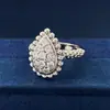 Anillo Clásico de Lujo Ligero Elegante con Borde de Perlas y Diamantes Completos Forma de Gota de Agua Moda Bohemia para Mujer Anillo de Dedo Chapado en Cobre Dorado