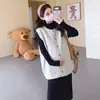 Conjunto Maternidade Outono Inverno Novo Estilo Colete de Tricô Bolinhas Camada Interna Preta Gola Alta Saia Média Conjunto de Três Peças Cobertura da Barriga Mãe Grávida Roupa Externa