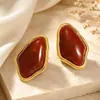 Pendientes de Acero de Titanio Transfronterizos Yuhui, Estilo Maillard Vintage Irregulares Geométricos con Incrustaciones de Resina Pendientes de Acero Inoxidable Chapados en Oro Real