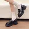 Mocasines de Suela Gruesa para Mujer Primavera 2026 Nuevos Versátiles Estilo Británico Negro Retro Antideslizantes Slip-On JK Zapatos Pequeños de Cuero