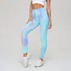 En stock Pantalones de Yoga Tie-Dye Aurora Cintura Alta Ajuste de Vientre Cadera de Durazno Pantalones Deportivos para Correr y Fitness Leggings Ajustados Deportivos para Mujer