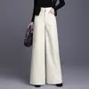 Pantalones de cuero genuino de marca auténtica Haining para mujer, colección primavera/otoño 2026, largo de nueve puntos, piel de oveja, pierna ancha, corte recto, casual, moderno