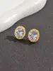 Brincos Europeus e Americanos Elegantes e Luxuosos de Alta Qualidade Estilo Cool Oval com Diamante Grande Incrustado Pequenos Brincos Totalmente de Diamante Essenciais para Jantar e Casamento