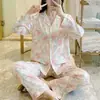 Pijama de algodão e seda novo estilo 2025, feminino, primavera e outono, fino, manga comprida, cibernético, popular, plus size, roupas de casa de algodão e seda artificial para o verão
