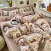 Juego de Ropa de Cama de Cuatro Piezas Ultra Suave de Algodón Lavado, Grado Materno e Infantil, Amigable con la Piel Clase A, Funda de Edredón de Color Sólido, Juego de Sábanas de Tres Piezas para Dormitorio