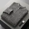 Nuevo Estilo de Invierno Cárdigan de Lana con Cremallera para Hombre Suéter de Cachemira Espeso de Cuello Semialto Chaqueta de Punto Casual de Negocios