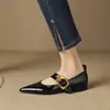 Zapatos Mary Jane de Punta Fina, Bajos, con Correa, Estilo Francés, Novedad Primavera y Otoño 2024, Zapatos Planos de Piel para Mujer