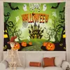 Tapeçaria Pendurada de Halloween com Morcegos Assustadores, Aranhas Gigantes, Abóboras de Desenho Animado e Decorações de Festa Fantasma