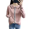 Talla Grande Otoño 2024 Nueva Moda Reductor de Edad Cuello Polo Diseño Tejido Nicho Empalme Solapa Manga Larga Top