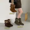 Botas western de lona y piel genuina para mujer, estilo otoño 2026, botas de plataforma de moda con aumento de altura interior, botas Martin de suela suave, botas de motociclista elegantes