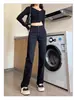 Jeans Skinny de Cintura Alta Preto Corte Reto para Mulheres Primavera e Outono 2025 Cropped Solto Emagrecimento Alto Comprimento Total
