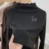 Camiseta de terciopelo con volantes y manga larga para niña, nueva para primavera, otoño e invierno, cuello medio alto, top cepillado, camiseta base dulce para bebé