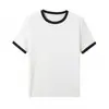 Camiseta de mujer de verano, nuevo estilo, con ribete de color block, manga corta, corte ajustado, para petite, cuello redondo, estilo coreano, color liso, versátil