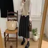 Saia plissada de tweed grossa estilo coreano, cintura alta, modeladora, casual, perna larga, para mulheres, outono/inverno 2026