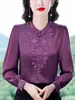 Nueva Blusa de Seda Satín Morada Estilo Chino para Mujer, Camisa de Manga Larga, Nuevo Modelo Primavera y Otoño, Camisa Bordada de Seda de Morera Estilo Nacional