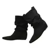 072-10 Botines Cortos Plisados de Ante Sintético para Mujer, Punta Fina, Tacón Oculto, Tacón de Cuña, Estilo Western, Botas para Mujer de Talla Grande, Botas de Ajuste Delgado