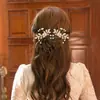 Grampo de cabelo europeu e americano em forma de U folha de ouro pérola garfo de cabelo adorno de cabeça nupcial prata acessórios de casamento grampo de cabelo acessórios de cabelo para vestido de noiva