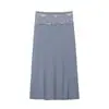 Moda Feminina Nova Primavera/Verão 2026 Versátil Elástico Cintura Média Renda Patchwork Midi Saia Cor Sólida Estilo Simples