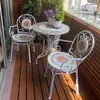 Mobiliário de Exterior Arte em Ferro Mosaico Retrô Mesa e Cadeiras de Jantar para Bar de Lazer Loja de Chá com Leite Café Mesas e Cadeiras de Arte em Ferro Estilo Europeu