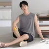 Pijama de Algodón Modal para Hombre, Chaleco sin Mangas de Verano con Shorts, Estilo de Verano Delgado para Hombre, Se Puede Usar Afuera, Conjunto de Ropa para el Hogar