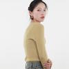 Camisa Básica Fina Versátil Feminina de Lã de Seda 18 Gauge Sem Costura Integrada com Gola U, Lavável à Máquina, Fio Yangzi