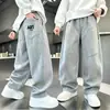 Pantalones para niño de corte holgado y pierna curva, pants deportivos de primavera y otoño, pantalones largos casuales de pierna ancha para niños mayores, modernos en gris y negro, estilo otoño