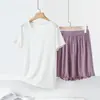Pijama de Modal para Mujer de Verano, Manga Corta y Shorts, Delgado, Casual, Color Sólido, Adecuado para Salir, Conjunto Fresco y Cómodo para Estar en Casa