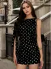 Vestido Curto Evasê de Alça Única com Amarração, Manga Curta e Estampa de Bolinhas, Slim Fit, para Mulheres, Novo Estilo de Verão, Moda Feminina Transfronteiriça, Estilo Europeu e Americano