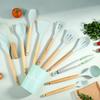 Utensílios de Cozinha Resistentes a Altas Temperaturas com Cabo de Madeira para Uso Doméstico Espátula de Silicone Espátula para Frigideira Antiaderente Colher de Sopa Ferramentas de Confeitaria Conjunto de 12 Peças Atacado