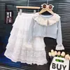 Conjunto de Ropa para Niñas Primavera y Otoño 2026 Nuevo Elegante Abrigo Cardigan Infantil con Falda Larga de Encaje Conjunto Elegante de Dos Piezas