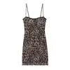 Fornecimento Exclusivo Transfronteiriço Roupas Femininas Verão 2026 Novo Estilo Europeu e Americano Sexy Estampa de Leopardo Alça Fina Bodycon Curto Vestido Puro Desejo