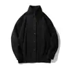 Suéter Cardigan Japonês Gola Alta Estilo Preguiçoso, Novo Modelo Outono e Inverno, Tricô de Cor Sólida High-End, Jaqueta Solta com Gola Alta
