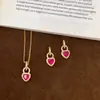 Colgante de Corazón Estilo Mary Jane Francés con Diamantes Completos, Color Duradero, Lujo Ligero, Dulce, Chapado en Oro de 24 Quilates, Color Rojo Rosa para Mujeres