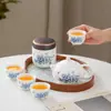 Juego de Té de Viaje Sencillo Estilo Chino Set Portátil de Porcelana Blanca Equipo Portátil para Preparar y Beber Té al Aire Libre Taza Rápida Portátil