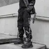 Outono e inverno de 2019 novos macacões masculinos soltos de moda nacional escura calças skinny personalizadas com fita calças hip hop masculinas