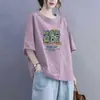 Camiseta de Manga Corta para Mujer con Excedente de Stock de Comercio Exterior Transfronterizo, Top Holgado de Media Manga para Mujer Talla Grande, Camiseta Base