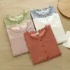 Ropa de Verano 2026, Camisa de Mujer con Cuello de Encaje Estilo Artístico y Botones de Colores, Blusa sin Mangas de Gasa de Algodón de Doble Capa