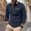 Camisa Polo Casual de Manga Larga para Hombre, Color Sólido, Parches, Bolsillo, Cuello Campana, Nueva, Europea y Americana, Transfronteriza, Primavera y Otoño