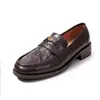 Mocasines de piel de oveja con hebilla metálica estilo británico, colección primavera/otoño 2026, tacón medio grueso, punta redonda, zapatos pequeños de cuero, cuero genuino, planos de corte bajo, estilo mujer