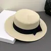 Chapéu de Palha Estilo Japonês para Mulheres, Chapéu de Sol Vintage de Topo Plano para o Verão, Chapéu de Sol com Proteção Solar para Praia, Adequado para Passeios e Fotografia, Chapéu de Pescador