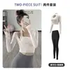 Conjunto de Running de Secado Rápido Fitness Deportes Ajustado con Tirantes Sexy Almohadilla Fija en el Pecho Falso Dos Piezas Top Manga Larga Ropa de Yoga