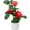 Plantas artificiais de rosa em vaso para decoração de casa, display de mesa, fabricante de rosas com bordas onduladas, pequenas plantas em vaso criativas - Amazon transfronteiriça