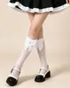 Calcetines de media pantorrilla con lazo de lunares blancos, calcetines dulces estilo Lolita para chica, calcetines de cosplay de sirvienta, calcetines suaves para pantorrilla de chica, al por mayor