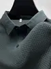 Camisa polo de seda helada para hombre de verano, camiseta de manga corta, tejido gofrado transpirable, casual y moderna, en stock, con cuello Henry y etiqueta