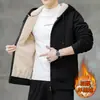 Casaco masculino de outono e inverno, forrado com lã de cordeiro, quente, tamanho grande, cardigã com capuz, jaqueta moletom casual com zíper